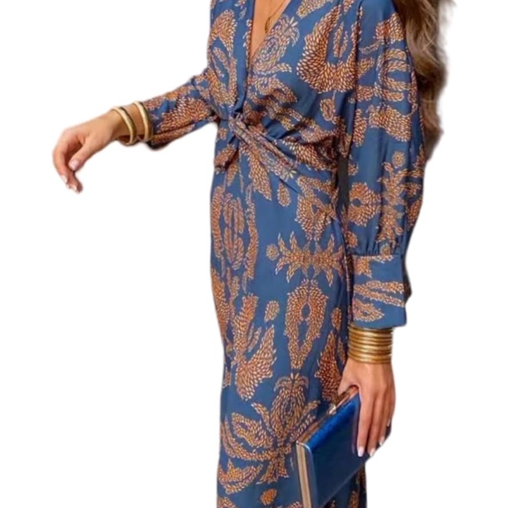 Elegant Blue Ruched Floral Dress